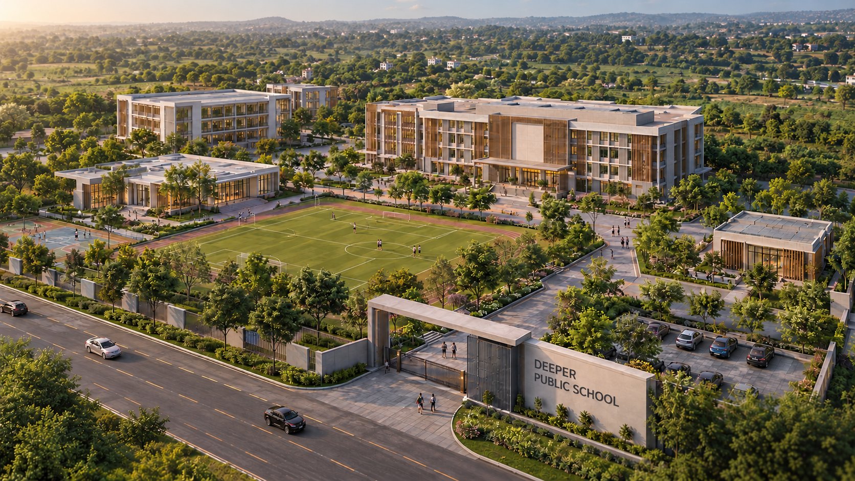 Aerial view of the proposed Club Deeper school campus